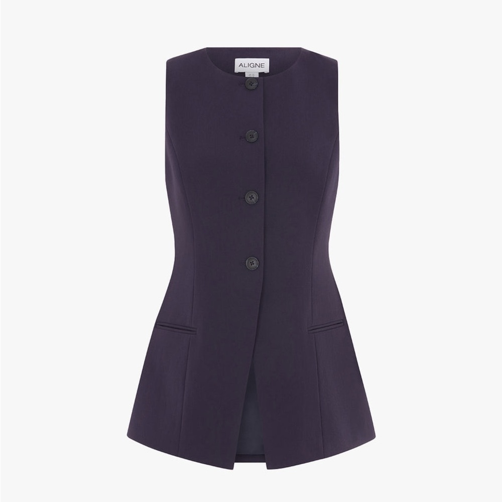 Aligne Leo Long Waistcoat Sleeveless Vest Navy